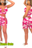 Women Tie Dye Print 2 Pieces Sets Tracksuits Crop Top Side Lace-Up Bandage Shorts Ladies Sexy Tracksuits Hollow