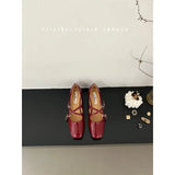 Jane Shoes French Designer Women Shoe Spring New Vintage Single Shoe Simple Red Leather Shoe Elegant Woman Shoe Low