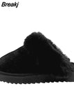 Women Shoes Suede Flats Platform Warm Causal Slippers 2023 New Autumn Winter Snow Boots Fur Round Toe Slingback Mujer