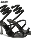 Style Sexy Snake Straps Women Sandals Summer 2023 Luxury Brand Thin Heeled Sandals Rhinestone Fashion Elegant Female