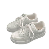 Breakj White Shoes 2025 Spring And Autumn New Thick-Soled Pure White Round Head Shoes Students Tied Casual