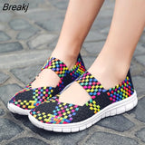 2021Women Shoes Lady Summer Slip On Flats Sneakers Breathable Lightweight Women Flat Shoes Manual Woven Shallow Women Casual