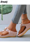 Women New Summer Sandals Open Toe Beach Shoes Flip Flops Wedges Comfortable Slippers Cute Sandals Chaussure Femme Plu Size