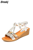 Summer Sandals 2023 Classic Bohemian Open Toe Roman Sandals Rhinestone Woman Fashion Trend Platform Wedge