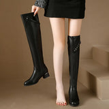 Heels Over The Knee Boots for Women 2023 Autumn Winter Slim PU Leather Thigh High Boots Woman Buckle Decor Black Long