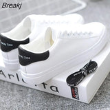 Women White Flats Pu Soft Leather Sneakers Canvas Loafers Comfort Lace Up Casual Spring Woman Vulcanized Shoes Summer