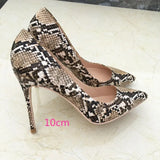 Embossed Python Pattern Women Sexy Pointy Toe Stiletto High Heels 8cm 10cm 12cm Ladies Party Club Pumps Plus Size
