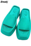 Summer Luxury Women's New Square Toe Wedge Heel Clip Toe Herringbone Slippers Women's Large High Heel