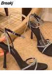 Summer New Sandals Women's Rhinestone Cutout Elegant Ladies Open Toe High Heels Women's Party Dress Summer