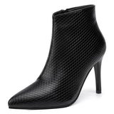 Snake Pattern Womens High Heel Ankle Boots 2023 Pointed Toe Sexy Stiletto Boots Woman Zipper Pu Leather Pumps