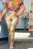 Puff Short Sleeve Retro Floral Jumpsuits Sexy Skinny Jumpsuits for Women Elegant Romper Overall Trousers Party