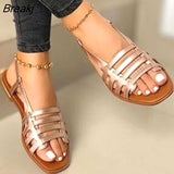 New Summer Elegant Women Flat Sandals Hollow Out Gladiator Open Toe Outdoor Sports Beach Flats Ladies Footwear Plus