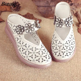 Women Sandals 2022 Summer Comfort Platform Sandals Genuine Leather Hollow Out Increase Non-slip Fashion Women
