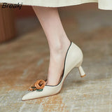 New Spring Autumn High Heels Women's Pointed Toe Women's Shoes Retro Shallow Flower Stiletto Women's Single