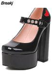 Pumps Round Toe Chunky Block Heel Ankle Strap With Heart 2023 Spring Brand New High Heels Mary Janes Women