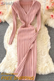 Sexy V-neck Short-sleeved Knit Bodycon Dress Women Casual Summer Slim Elastic High Split Mid-calf Ribbed Long Dress