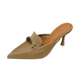 High Heel Sandals Women Summer New Fashion Baotou Half Slippers Women's Outwear Pointed Slippers