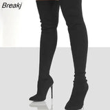 36-43 Women Over-the-knee Boots Pointed Toe Thin Heel Slip On Party Club Winter Ladies Footwear Zipper Sexy High