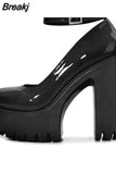 Heeled Ankle Strap Pumps Sweet Platform Pink Square Heel Woman High Heels Pumps Platform Shoes 2023 Spring Woman
