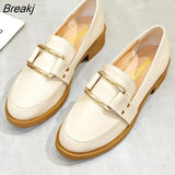 And American Fashion Women's Shoes Retro Loafers Small Leather Shoes Metal Decoration Single