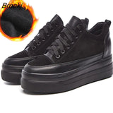 Shoes Women Sneakers Flat Platform Shoes Genuine Leather Warm Women Casual Shoes Ladies Height Increasing 5cm