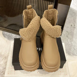 New Winter Fur Women Ankle Boots Fashion Square Toe Side Zippers Ladies Warm Plush Short Boots Thick Sole Flats Heel