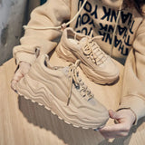 Women Spring Women's Sneakers Height Increasing Beige Black Autumn Chunky Shoes Leisure Shoes Lace Up Zapatillas