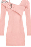 One Piece Dress Korean Fashion 2023 Winter Sexy Bodycon Y2k Mini Dress Woman Long Sleeve Solid Knitted Dress Slim