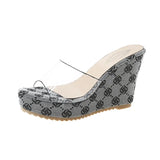 Women Summer Slippers Transparent Wedges Sandals High Heel Female Platform Shoes 2024 Trend Clogs Slides Trending Heels