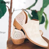 Autumn New Women's Shoes Hollowed Out Breathable Heel Increased Casual Breathable Loafers Pointed Short Boots Large
