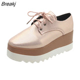 Spring Women Shoes Flat Platforms serpentine Lace-Up Wedges Sneakers Ladies Oxfords Woman Flats Casual