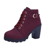 New High Heel Thick Heel Casual Women's Boots Platform Ankle Boots Round Head Side Zipper Lace Ankle