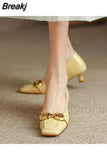 Summer Footwear Square Toe Shoes for Women 2023 Moccasins Block Heel Chunky Heels Yellow Low Elegant Casual 39 Chic A E