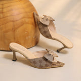Flower Print High Heels Sandals for Women Brand Design Thin Heeled Pumps Woman bowknot Slip On Pointed Toe Party