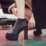 Bottom 10CM Pumps Suede High Heels Round Head Waterproof Platform Black Single Shoes Woman's Spring Autumn Slip-On