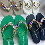 Breakj Summer New Water Drill Small Tail Flip-Flops Women Wearing Flat-Bottomed Beach Vacation Casual Foot