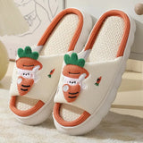 Cute Frog Home Slippers for Women Thick Sole Non Slip House Shoes Woman Cotton Linen Couple Indoor Slippers Funny