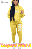 Two Piece Set Women Hooded Sweatsuits Fashion Pink Letter Leopard Print Tracksuit Casual Female Outfits Streetwear