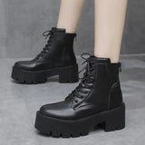 Autumn Winter Chunky Motorcycle Boots Women Punk Style Thick Bottom White Ankle Boots PU Leather Platform Booties