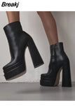 Women's Mid Calf Boots Sexy Chunky Heels Designer Shoes Concise Platform Boots High Quality Heeled Ankle Botas Femininas