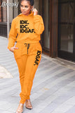 Fashion Hooded Clothes For Women Casual Letter Print Long Sleeve Top + Skinny Pants Two Piece Sets Female 2pcs