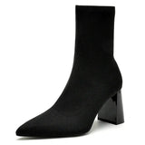 Socks Heels Winter Shoes For Women Boots-Women Stockings 2024 Autumn Rubber Pointy High Heel Ankle Ladies Lace-Up