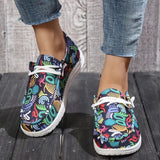 Spring New Flat Women Shoes Fashion Canvas Print Lace Up Loafers Shoes Woman Lightweight Non-Slip Casual Flats