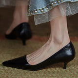 Low Heels Women Thin Heeled Kitten Heel Single Shoes Spring Autumn Pointed Temperament Shallow Mouth Work Shoes