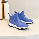 Women Rainboots Slip-on Waterproof Girls Ankle Boots PVC Anti-Slip Spring Autumn Rain Shoes Platform Woman Fishing Rubber