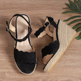 5-9cm Sandalias Mujer Ankle Strap Sandals, Sapatos Mulher Wedge Heels for Women with Closed Toe Wedge