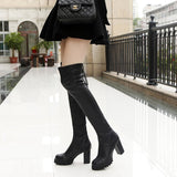 Breakj And Winter New Classic Versatile Elastic Boots Fashion Round Head Waterproof Platform Thick Heel Over The Knee Boots Women's