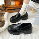 Loafers Women Platform shoes mary janes Casual Leather Slip On Ladies shoes Black Fashion Spring Autumn College