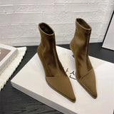 Socks Heels Winter Shoes For Women Boots-Women Stockings 2024 Autumn Rubber Pointy High Heel Ankle Ladies Lace-Up