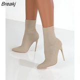 Socks Boots Fashion Knitted Ankle Boots High Heels for Women Stretch Boots 2023 Autumn Solid Color Short Botas De